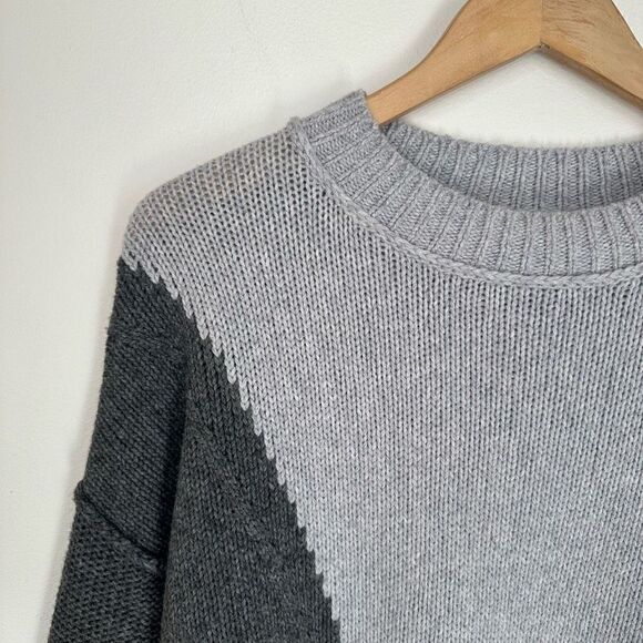 Zaket & Plover Wool Cashmere Blend Color Block Mock Neck Step Hem Neutral Sweate - Picture 4 of 8
